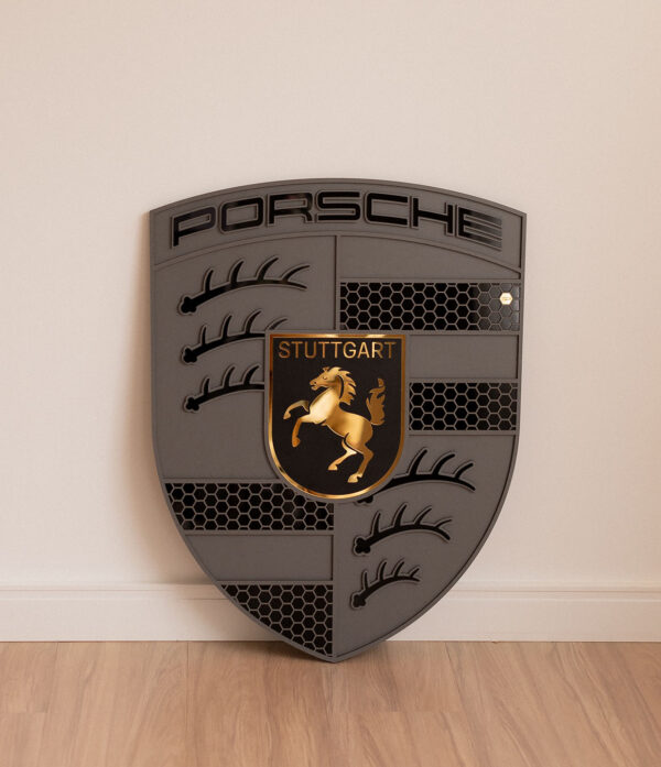 Quadro Decorativo Turbonite Gray Limitado Tripla Camada Logo Porsche 80x62cm Alto Padrão Premium Automotivo