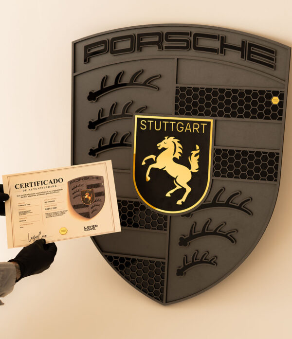 Quadro Decorativo Turbonite Gray Limitado Tripla Camada Logo Porsche 80x62cm Alto Padrão Premium Automotivo