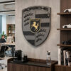 Quadro Decorativo Turbonite Gray Limitado Tripla Camada Logo Porsche 62x80cm Alto Padrão Premium Automotivo