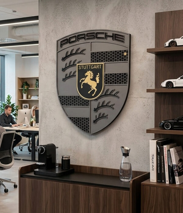 Quadro Decorativo Turbonite Gray Limitado Tripla Camada Logo Porsche 62x80cm Alto Padrão Premium Automotivo